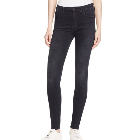 MOTHER HIGH WAISTED LOOKER IN BLACKBIRD HI RISE SKINNY FULL LENGTH DARK WASH - Picture 4 of 16